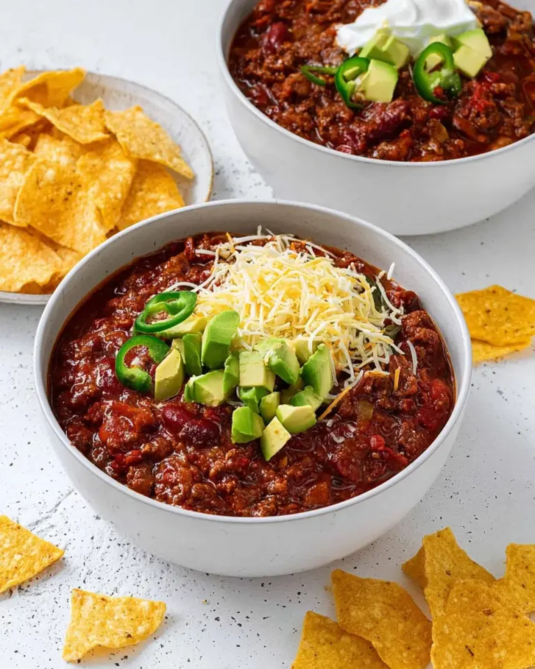 Delicious bowl of the best lentil chili topped with fresh herbs