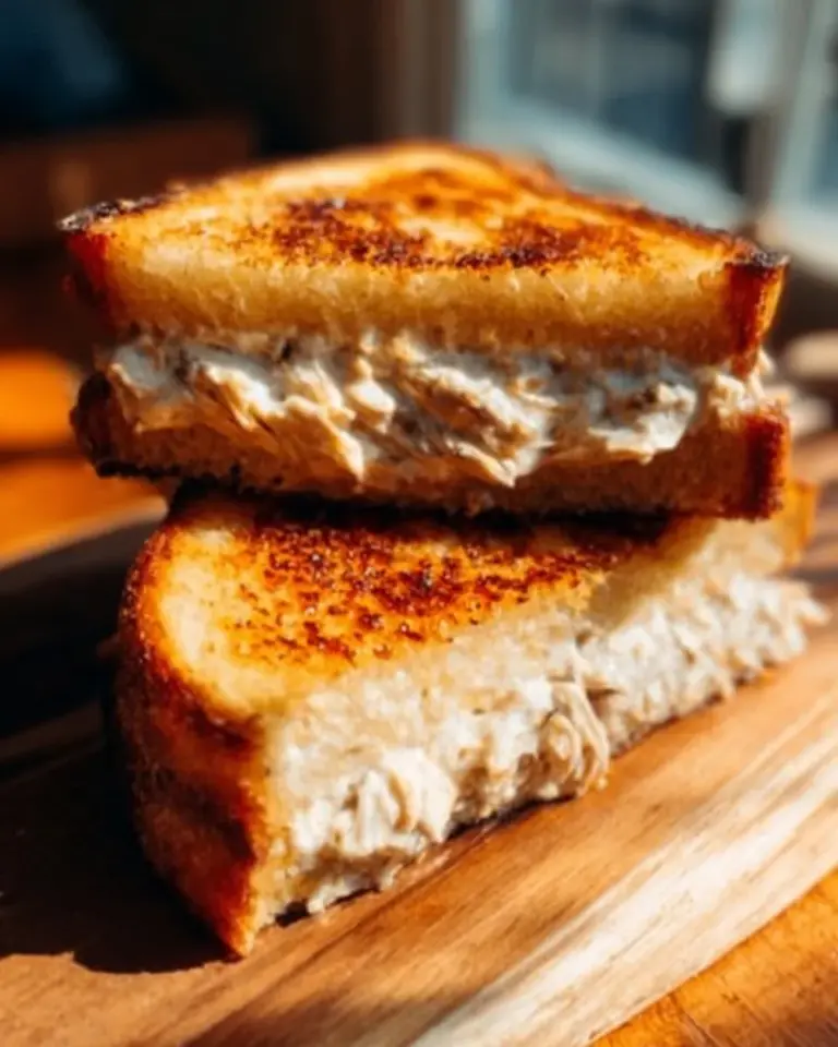 Quick and easy tuna melt sandwich with cheese on toasted bread