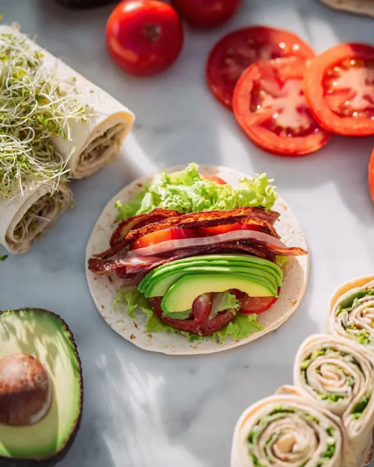 Turkey BLT Wrap with turkey, bacon, lettuce, and tomato filling
