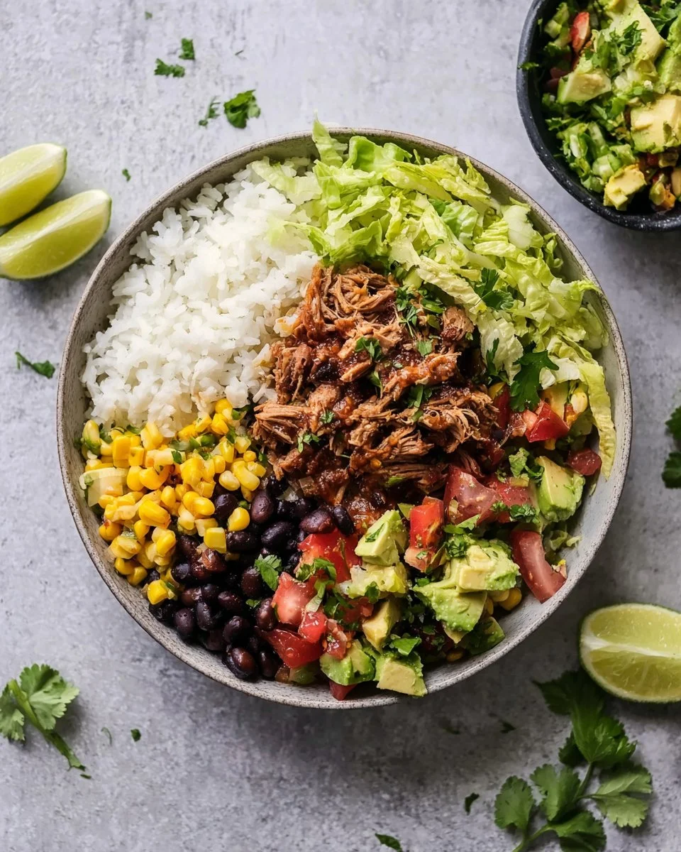 Vegan Ground Beef Burrito Bowls with Impossible Meat topped with fresh veggies