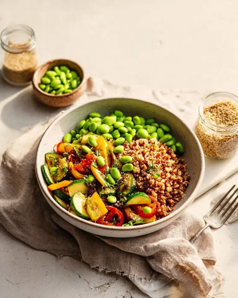 Delicious vegetarian Korean bowls filled with fresh vegetables and spices