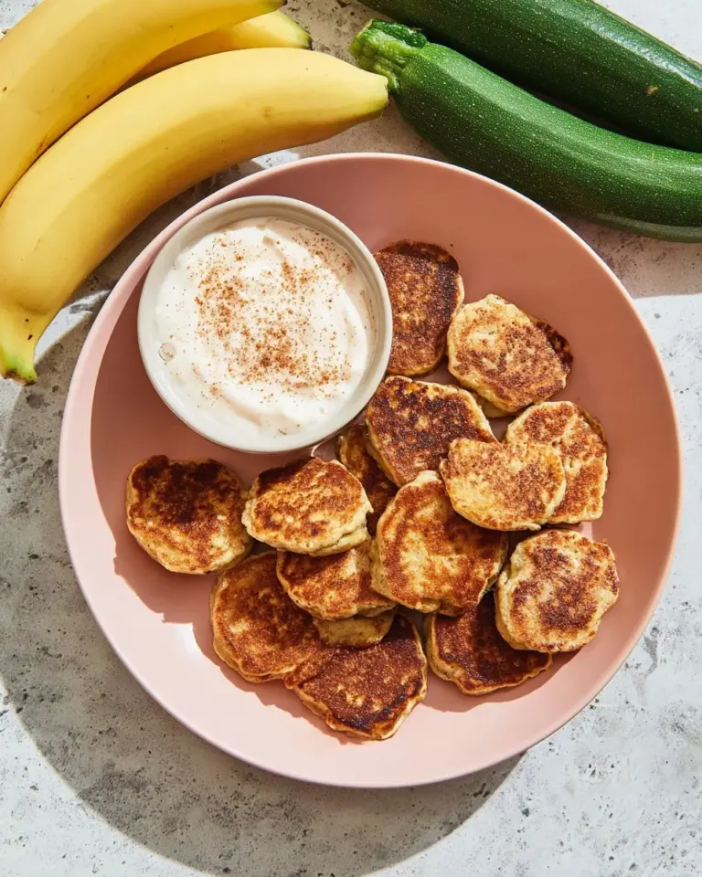 Healthy homemade Zucchini Banana Bites on a rustic wooden table