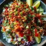 Bang Bang Chicken Crispy Rice Salad with fresh ingredients and vibrant flavors