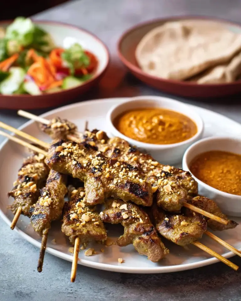 Delicious Beef Satay skewers served with rich Thai Peanut Sauce