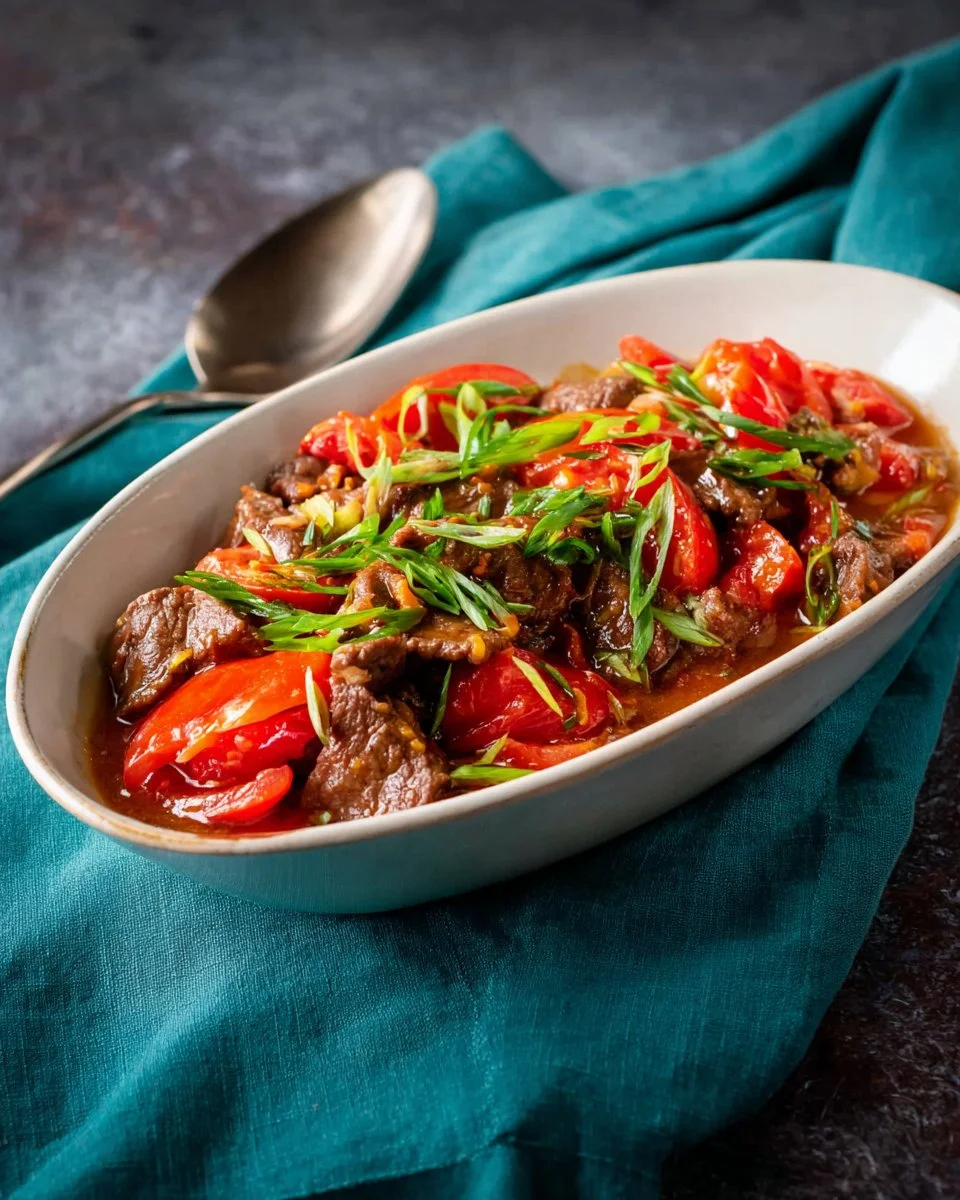 Beef stir fry served with jasmine rice on a plate