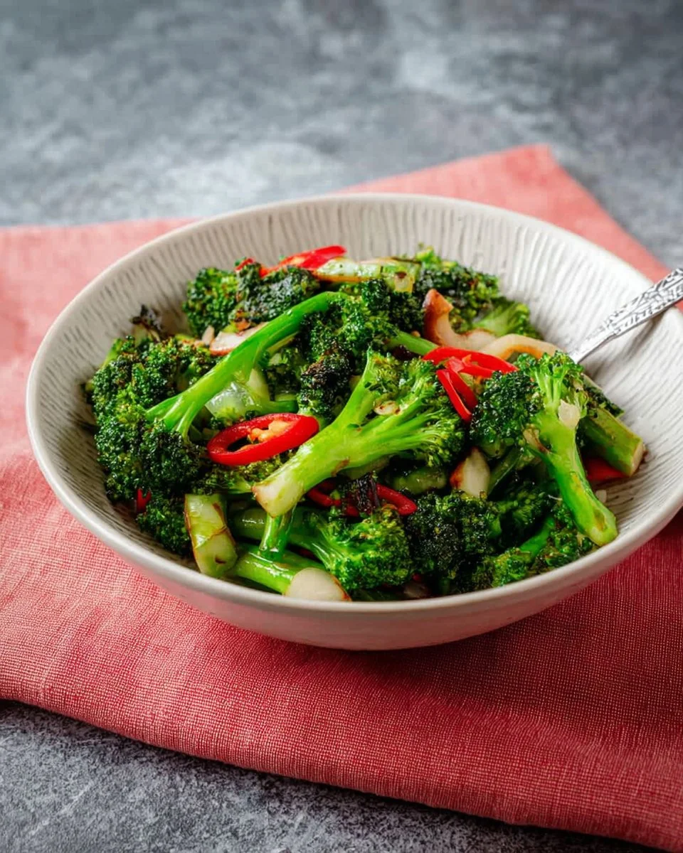 Delicious broccoli stir fry with salted mackerel served in a bowl