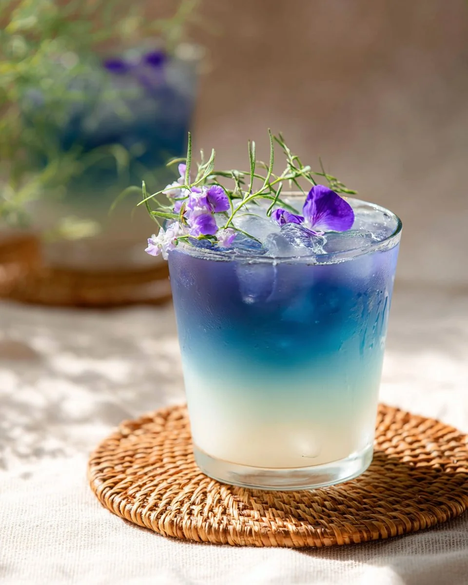 A glass of Butterfly Pea Milk with vibrant blue color, showcasing its unique appearance.