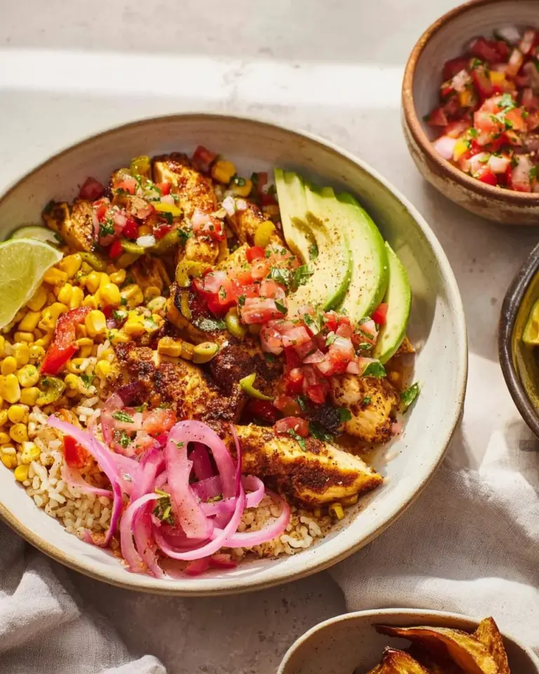 Delicious Chicken Fajita Bowl with grilled chicken, peppers, and spices.
