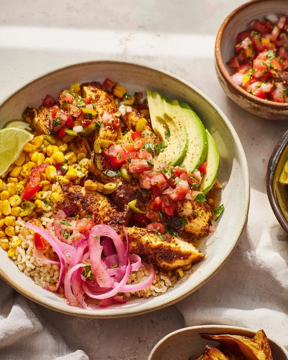 Delicious Chicken Fajita Bowl with grilled chicken, peppers, and spices.
