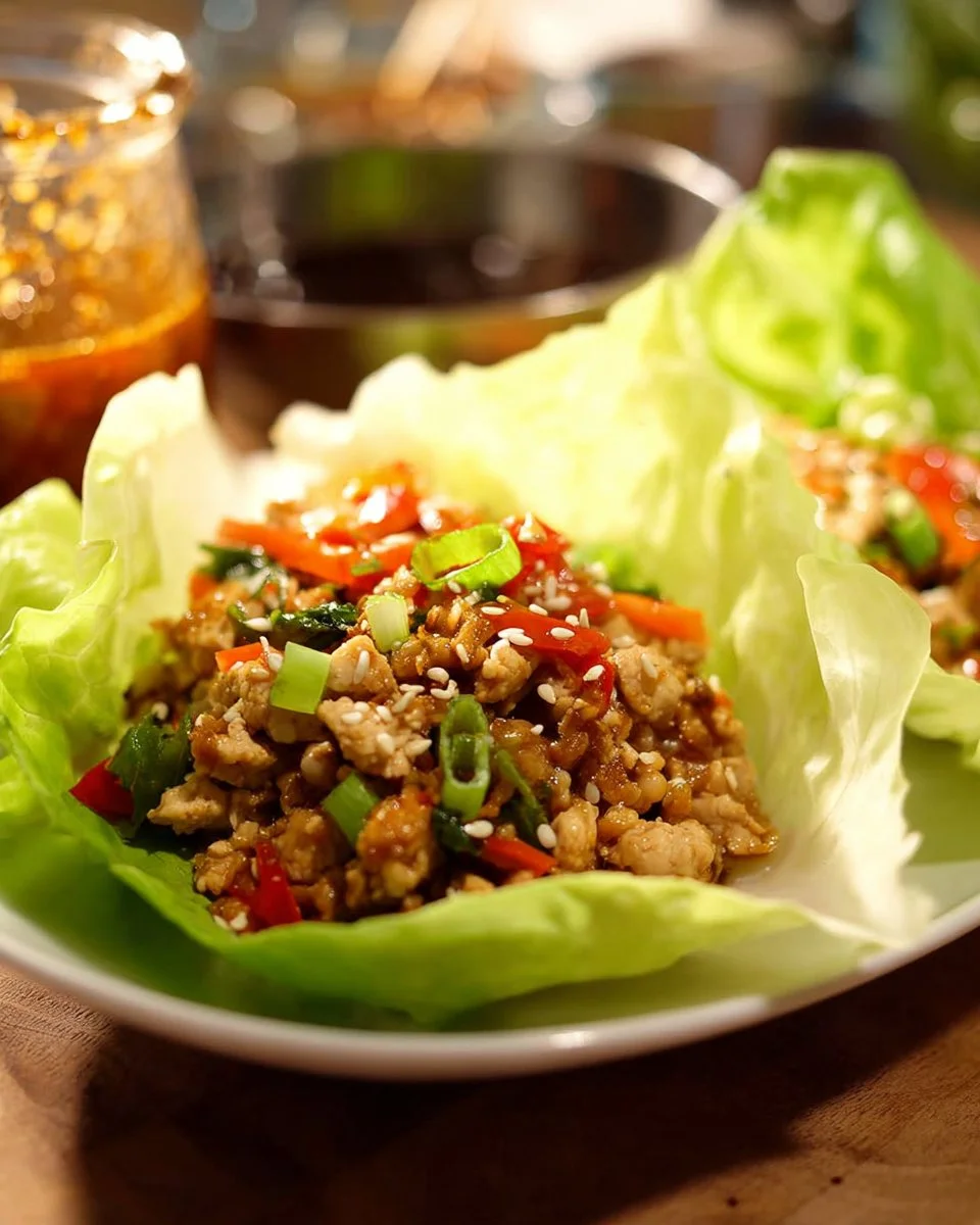 Healthy Chicken Lettuce Wraps with fresh ingredients and savory sauce