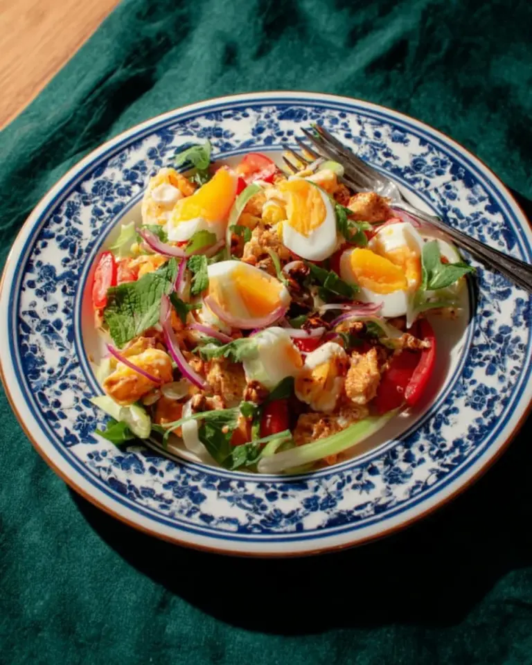 Crispy Fried Egg Salad with fresh greens and flavorful toppings