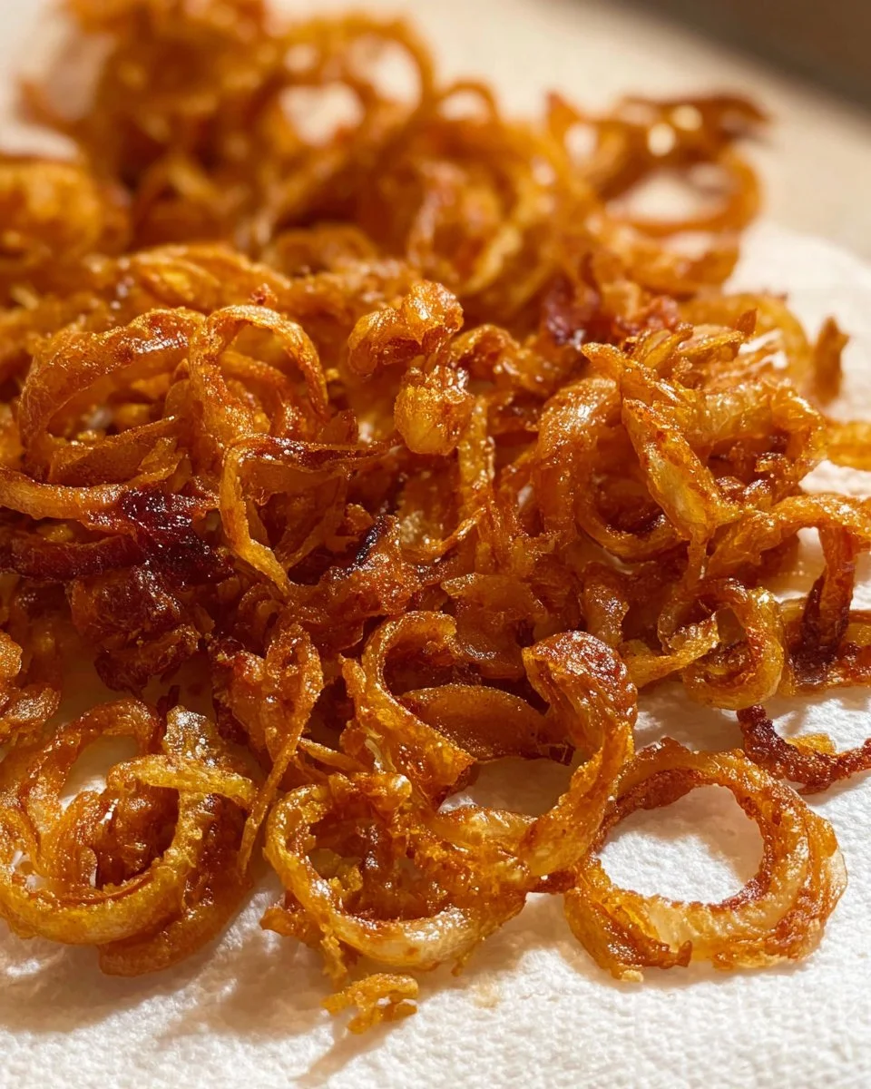 Bowl of crispy fried shallots sprinkled on a dish