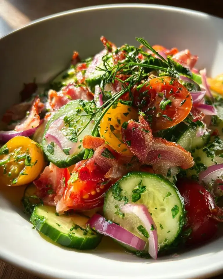 Delicious Cucumber Ranch Crack Salad in a bowl, garnished and ready to serve.