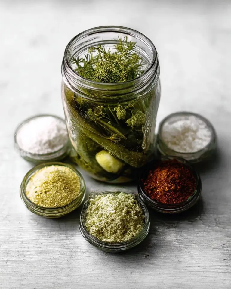 Dill pickle mix ingredients and preparation process for homemade pickles.