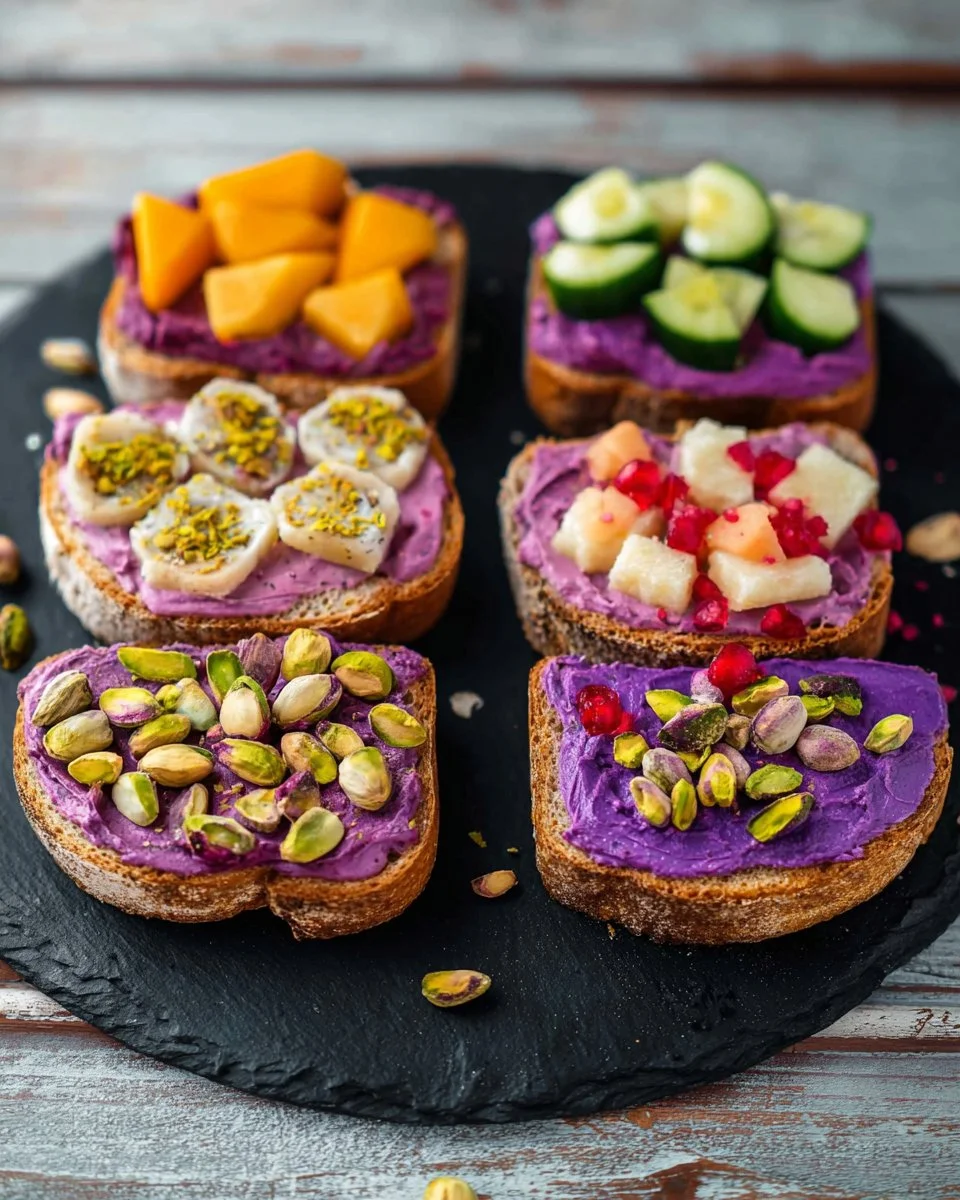 Easy hummus toast topped with fresh vegetables and herbs