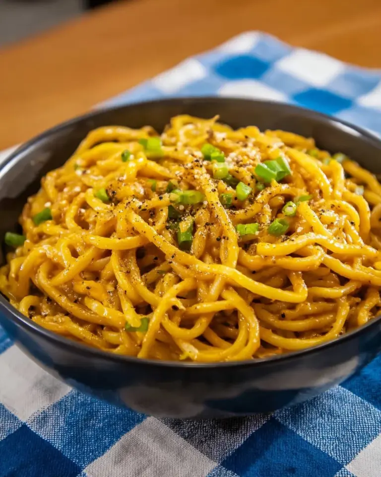 Delicious garlic noodles served with fresh herbs and spices