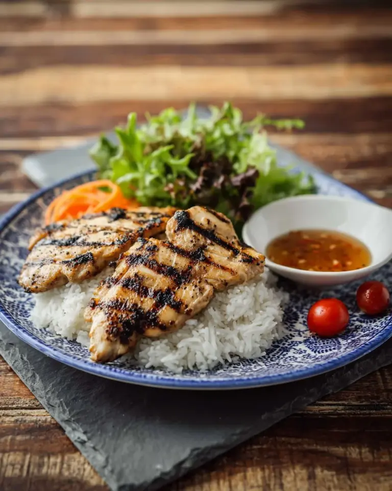 Delicious grilled lemongrass chicken served with Vietnamese dipping sauce.