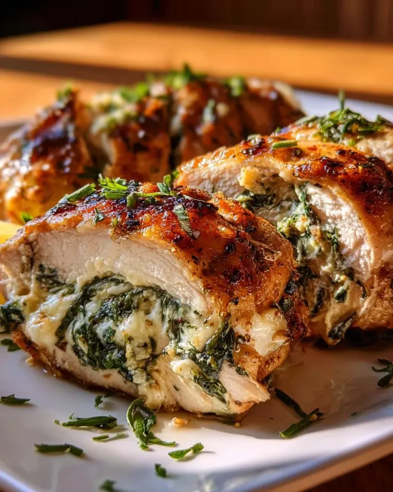 Herbed ricotta stuffed chicken rolls served on a plate.