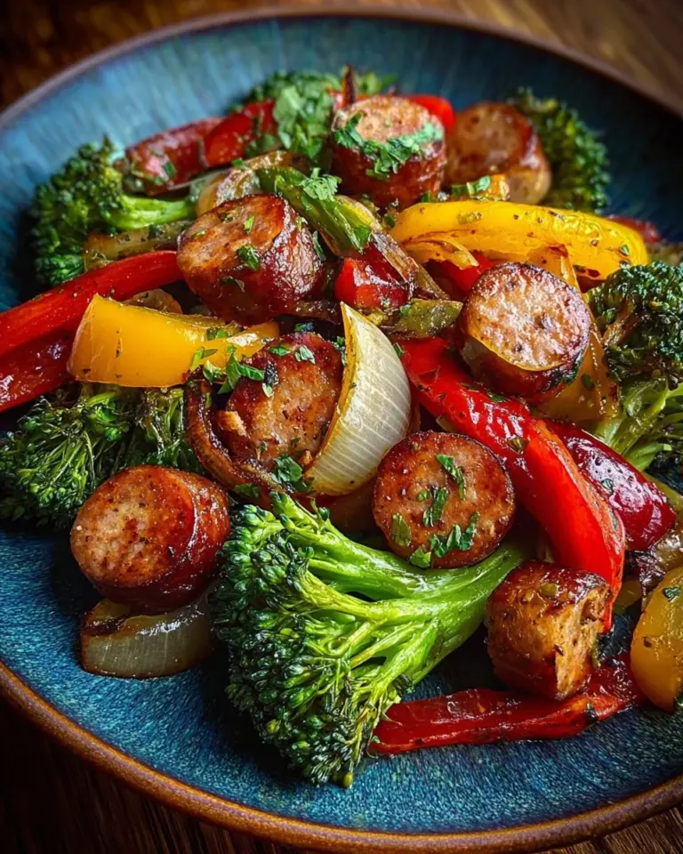Delicious Honey Garlic Kielbasa with mixed vegetables in a tasty dish.