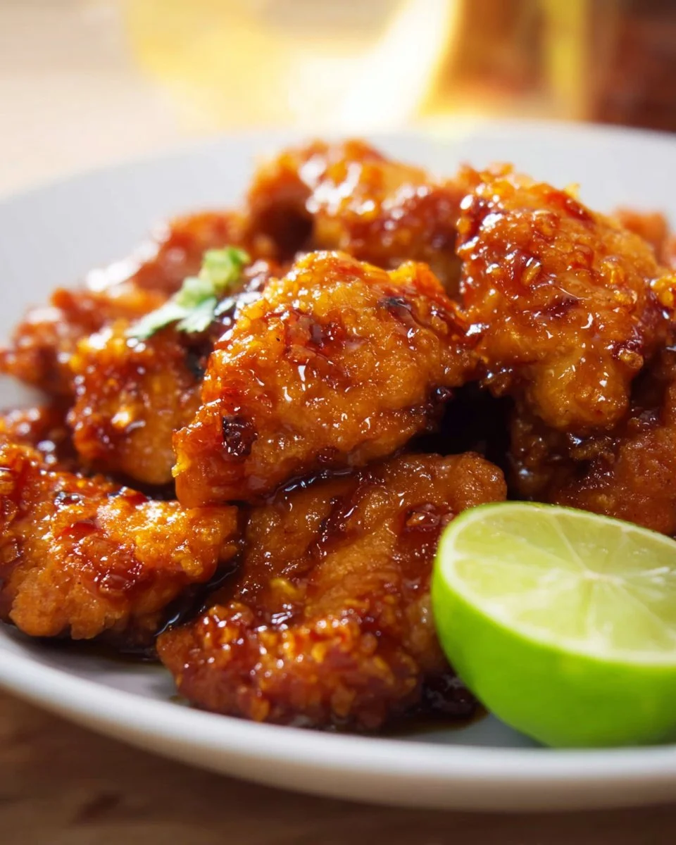 Hot Thai Chicken served with Sweet Chili Lime Sauce on a plate