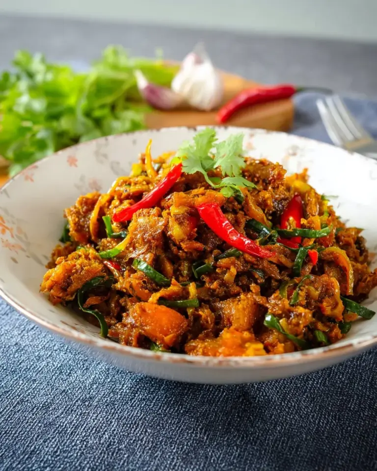 Spicy Hot Thai Tuna dish garnished with fresh herbs