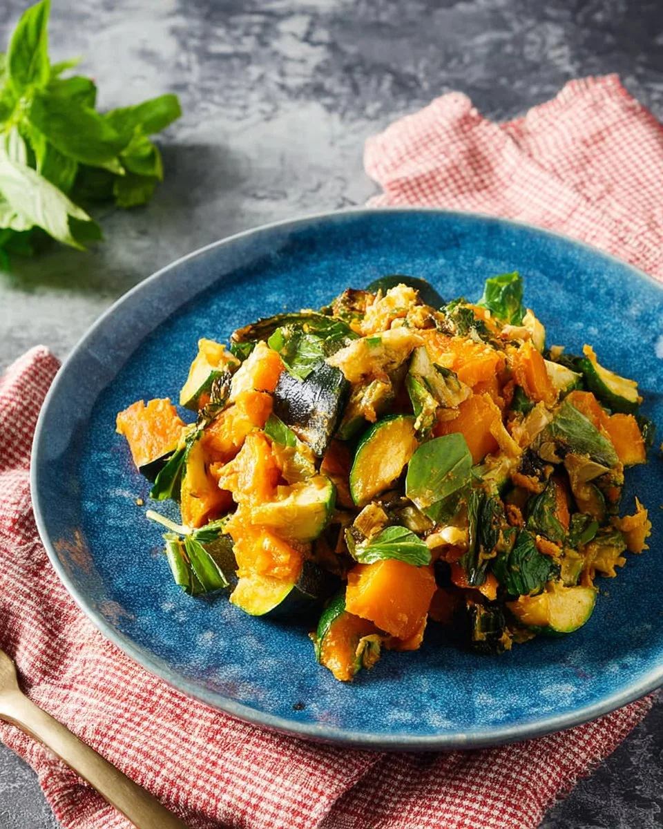 Kabocha squash stir-fry with colorful vegetables and spices