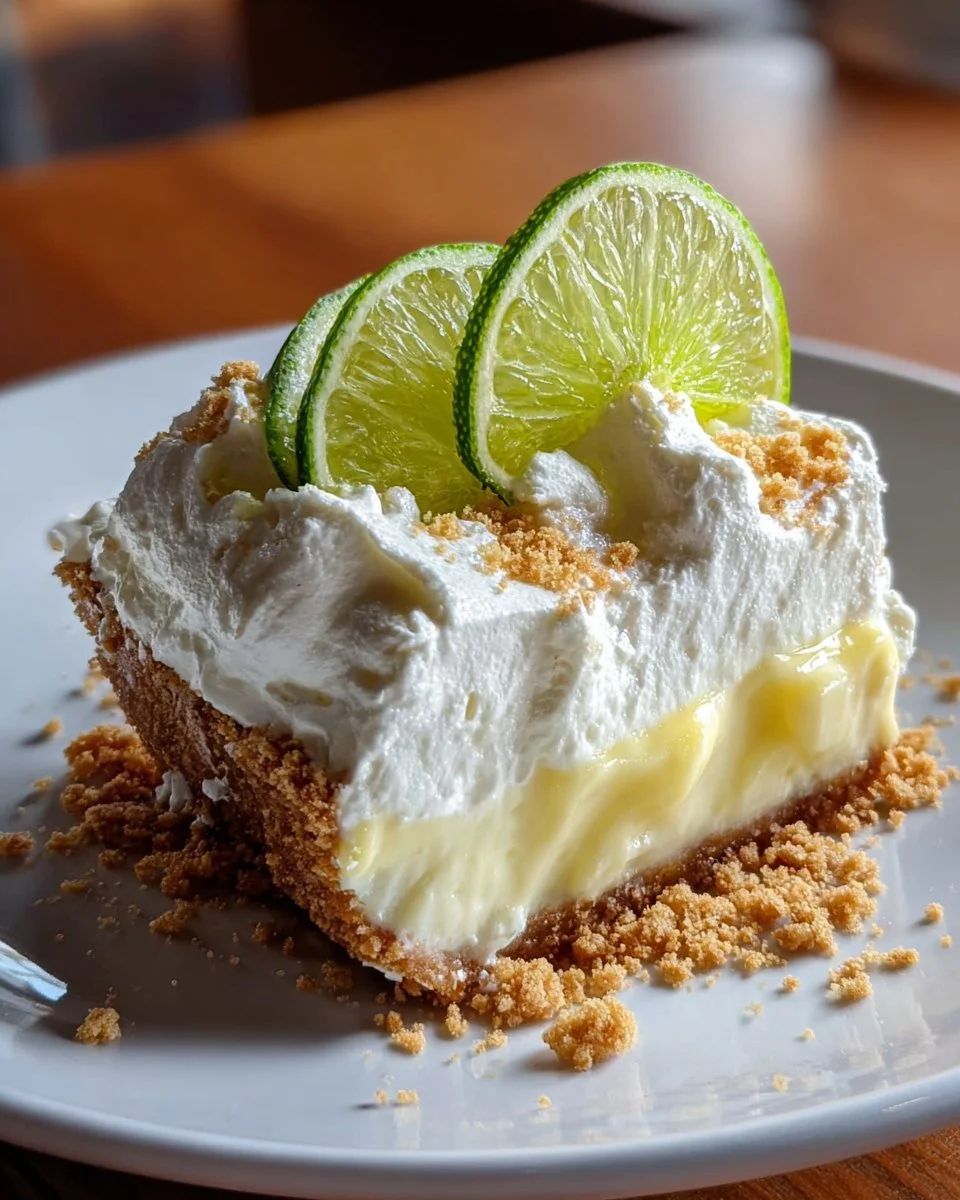 Delicious Key Lime Pie Trifle layered in a glass with fresh lime slices and whipped cream