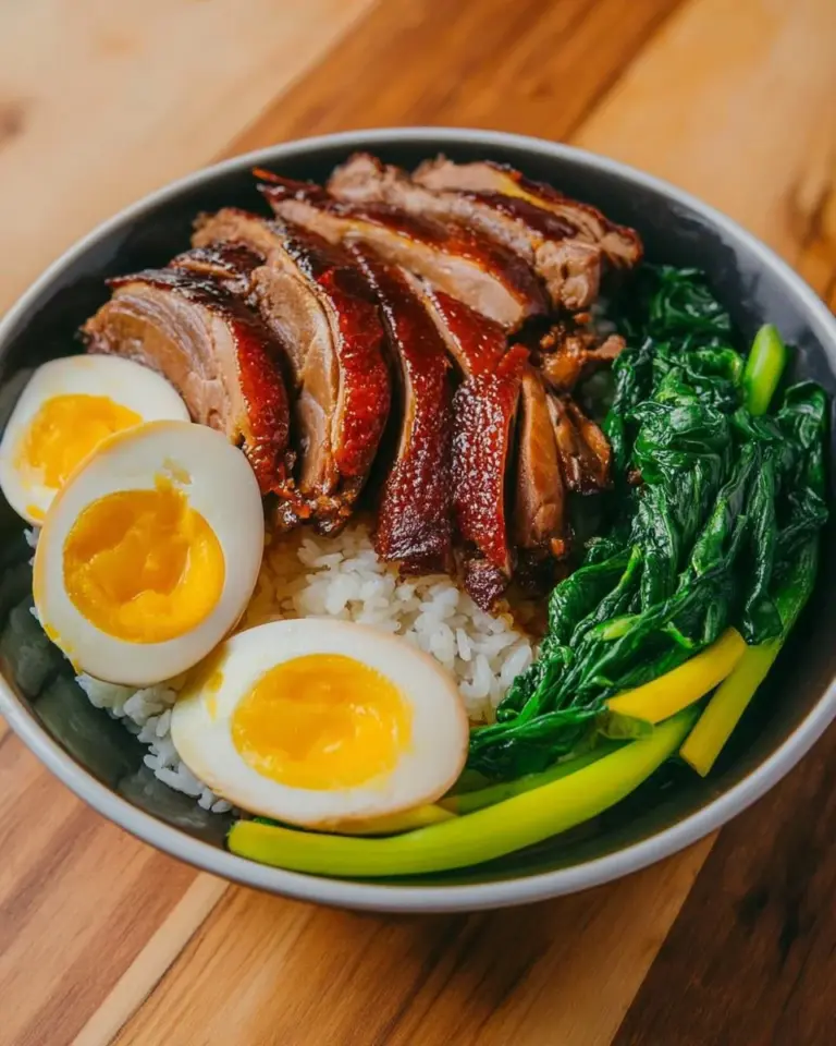 Delicious Khao Kha Moo, a traditional Thai braised pork leg served with rice.