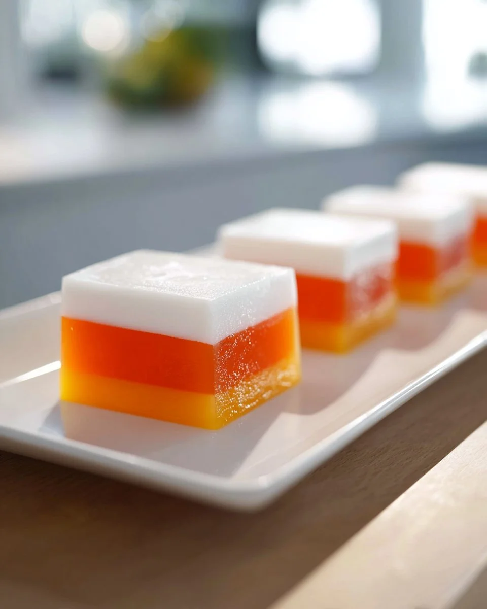 Delicious Mango Coconut Jelly dessert topped with fresh mango slices and coconut flakes.