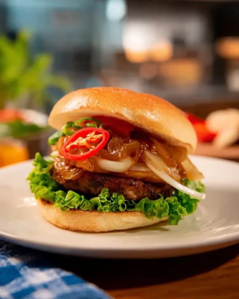 Delicious Massaman Curry Burger showcasing unique flavors