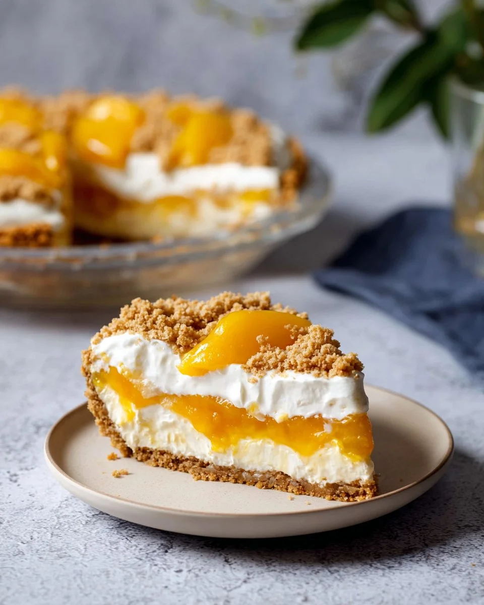 No Bake Mango Cream Pie Filipino style with fresh mango slices and whipped cream