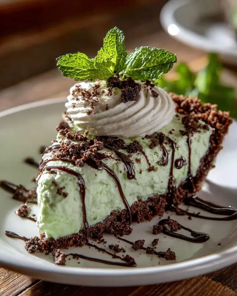 No-Bake Shamrock Shake Pie topped with whipped cream and green sprinkles