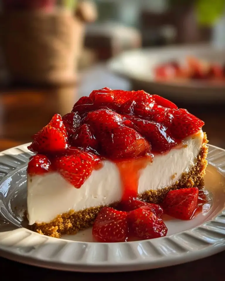 No-Bake Strawberry Pie topped with fresh strawberries and whipped cream