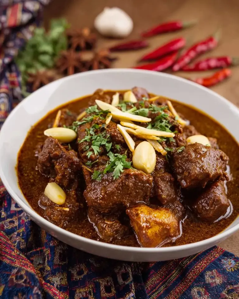 Bowl of Northern Thai Braised Pork Curry garnished with herbs
