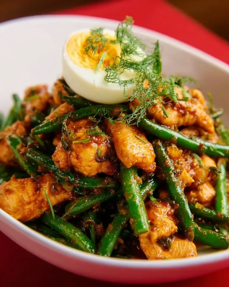 Pad Prik King Thai red curry stir fry with chicken on a plate