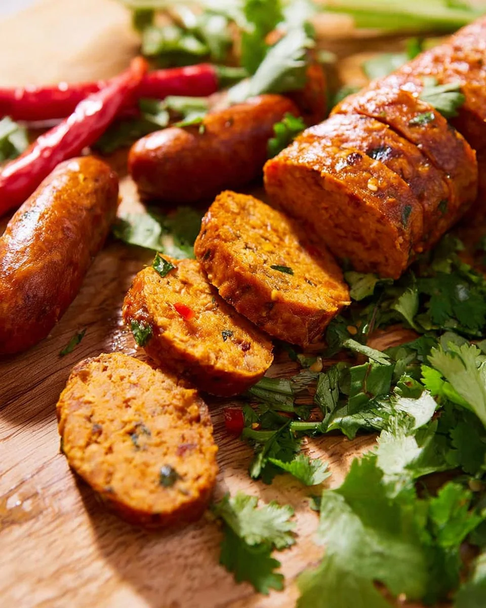 Delicious Sai Ua Northern Thai sausage served with fresh herbs and spices.