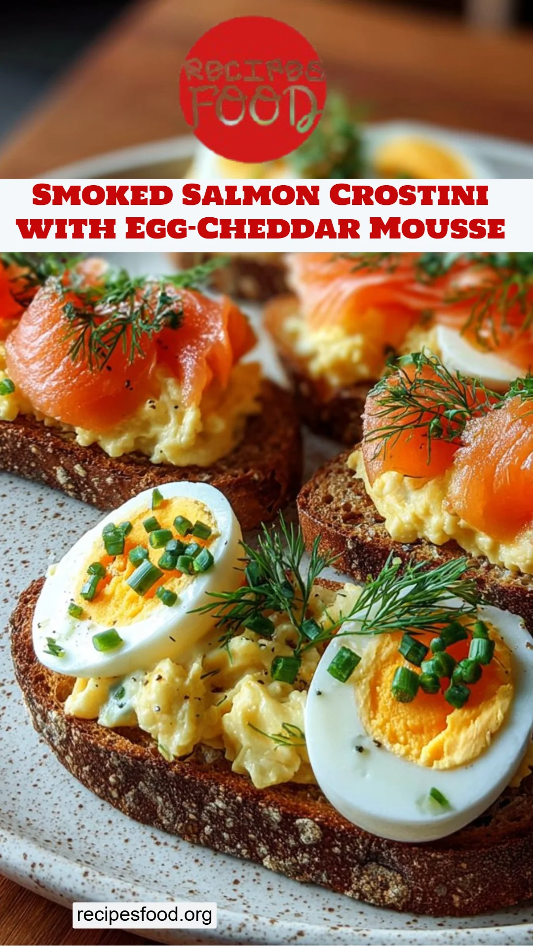Smoked Salmon Crostini with Egg-Cheddar Mousse
