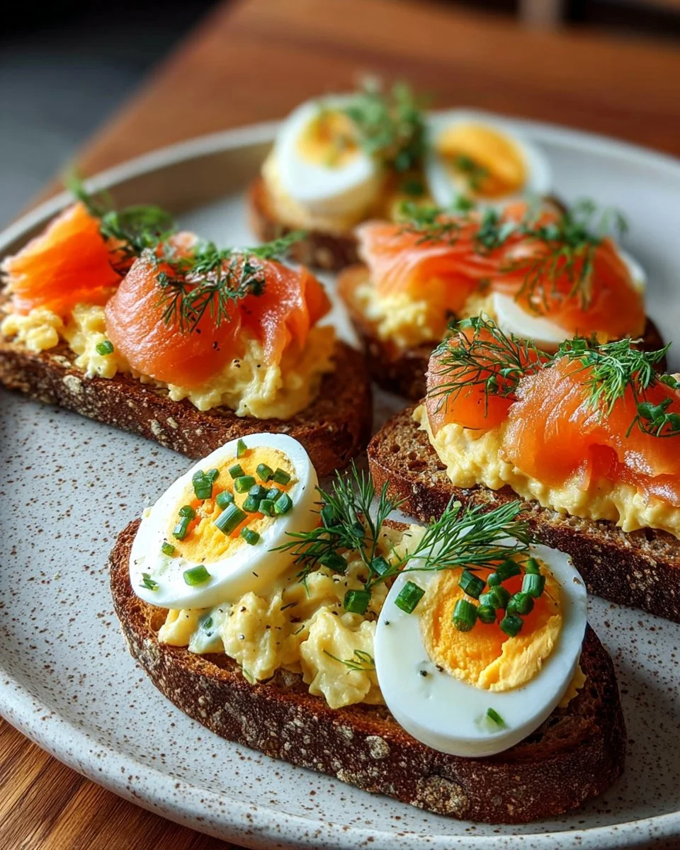 Smoked Salmon Crostini with Egg-Cheddar Mousse