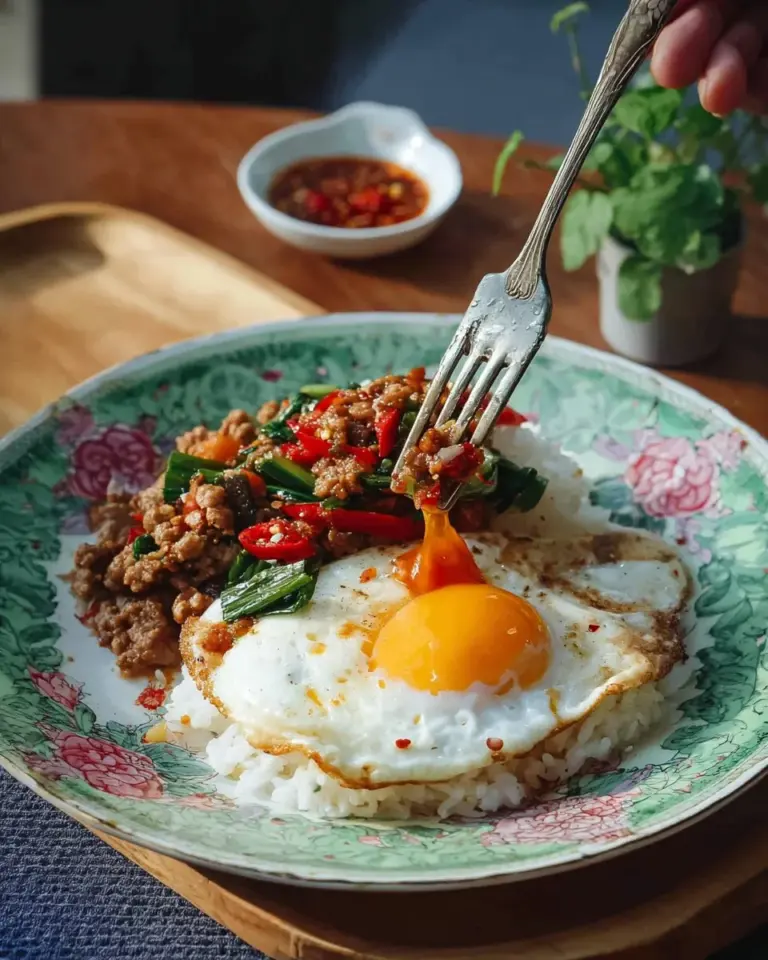 Delicious stir-fried basil dish with fresh vegetables and herbs