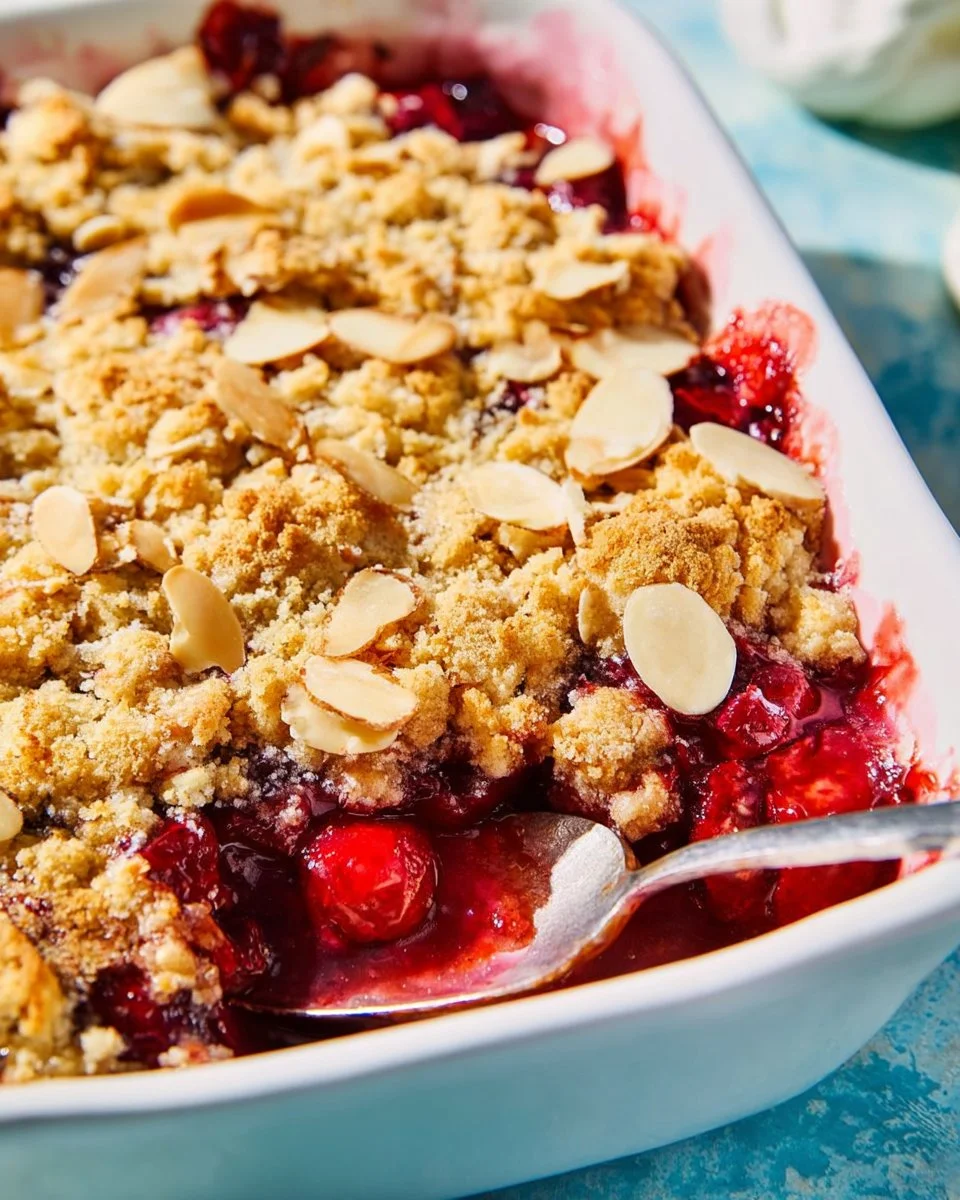 Delicious homemade Strawberry Crisp dessert with fresh strawberries and oat topping.