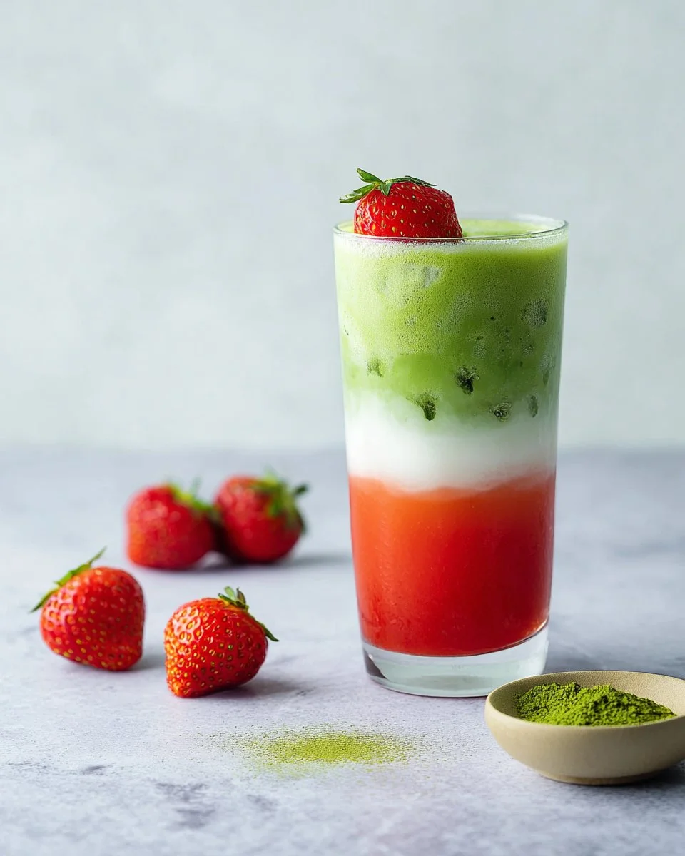 Delicious strawberry matcha latte featuring vibrant colors and fresh ingredients.