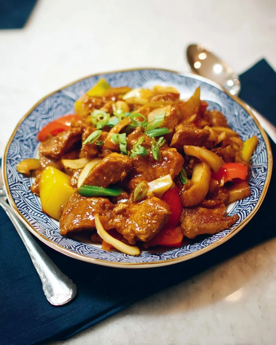 Delicious Sweet and Sour Pork dish prepared without frying for a healthier option