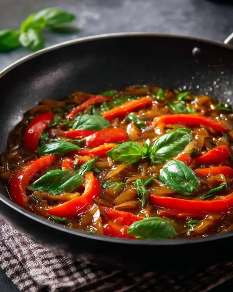 Bottle of Thai Basil Stir Fry Sauce with fresh basil leaves and vegetables