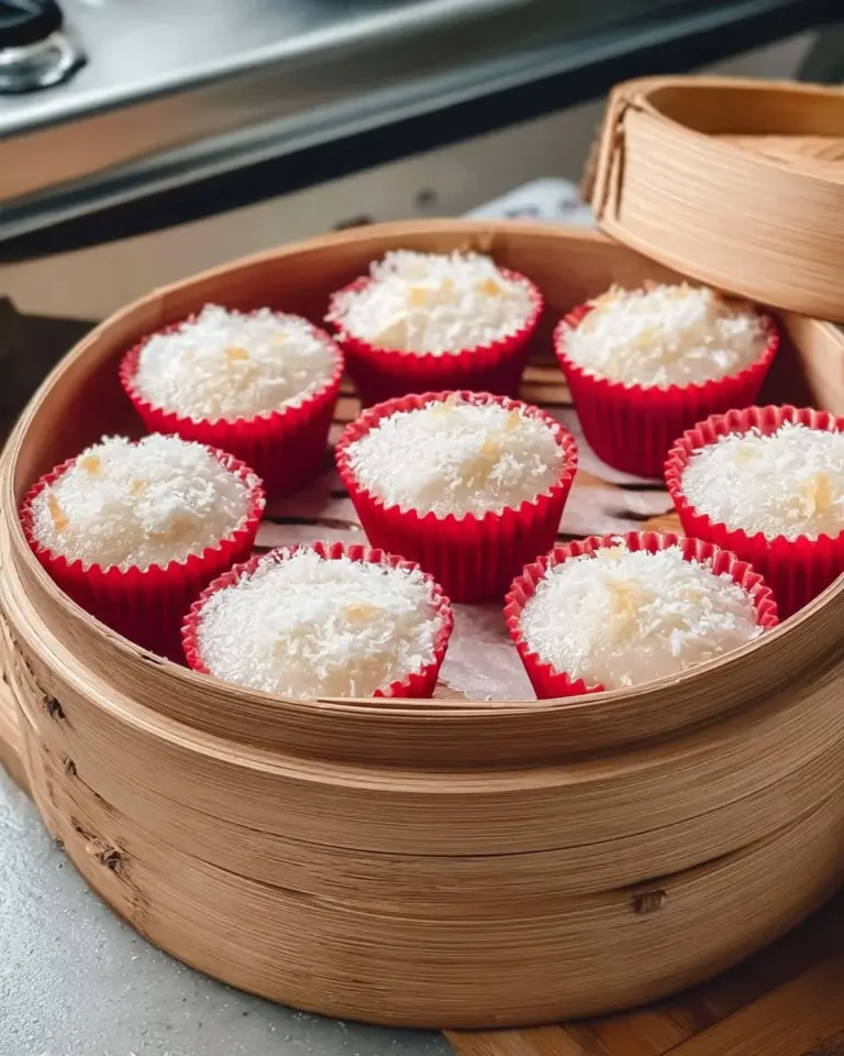 Deliciously moist Thai coconut banana cakes on a plate, garnished with fresh coconut.