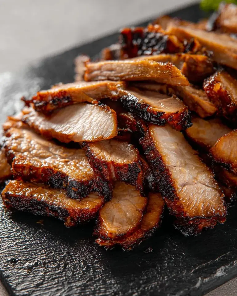 Delicious Thai grilled pork neck served with herbs and dipping sauce.