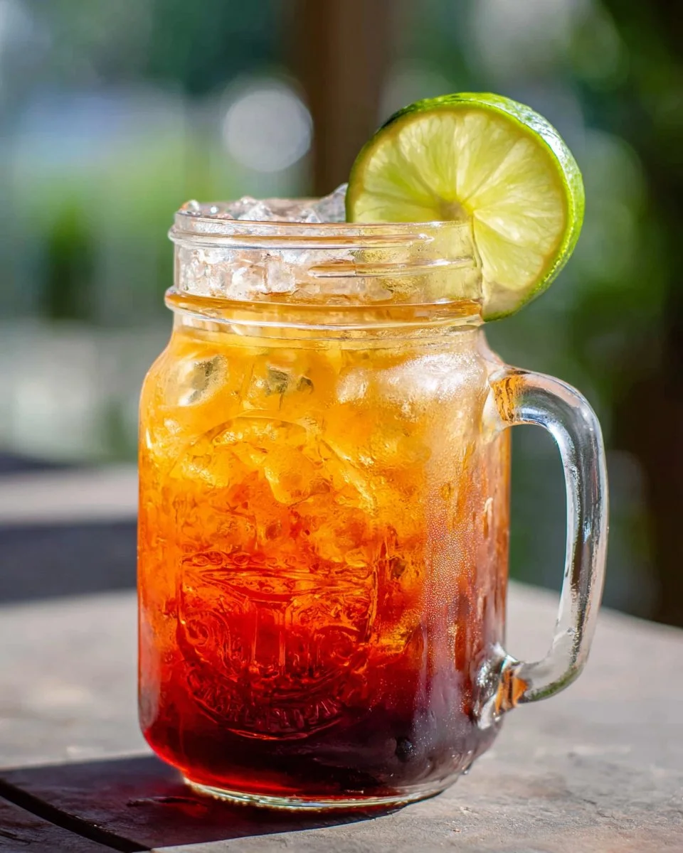 A glass of refreshing Thai Lime Tea garnished with lime slices and mint leaves.