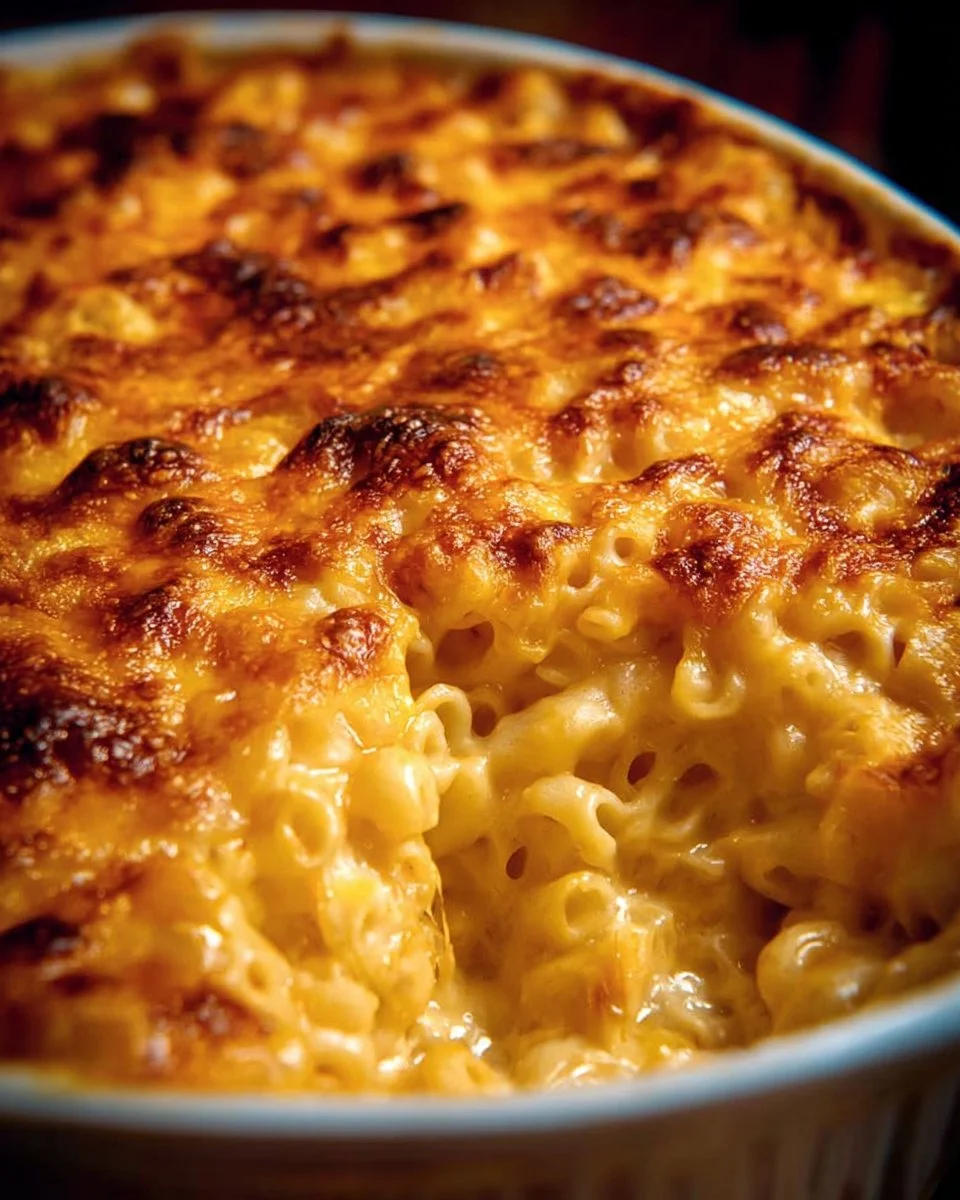 Delicious bowl of Tini's Mac & Cheese topped with breadcrumbs