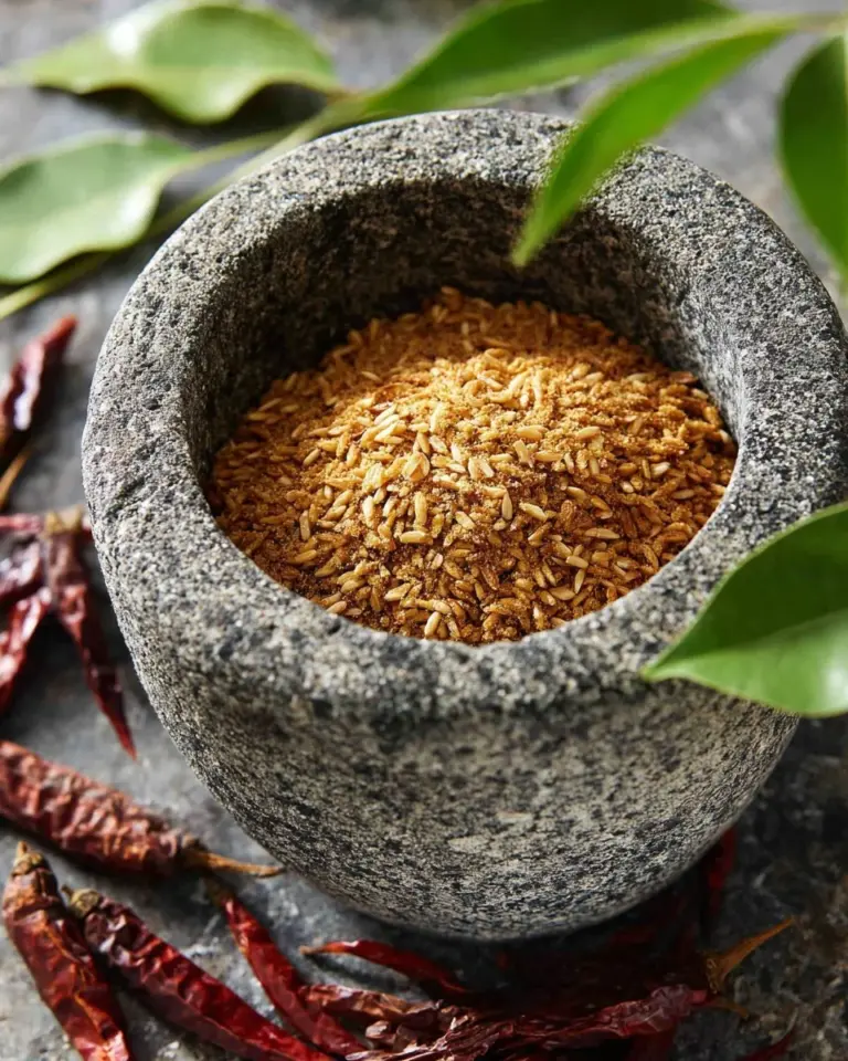 Toasted rice powder in a small bowl showcasing its texture and color.