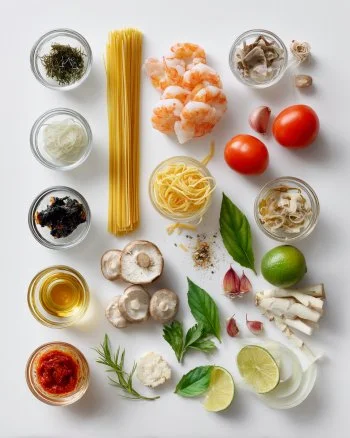 Tom Yum Spaghetti with Shrimp