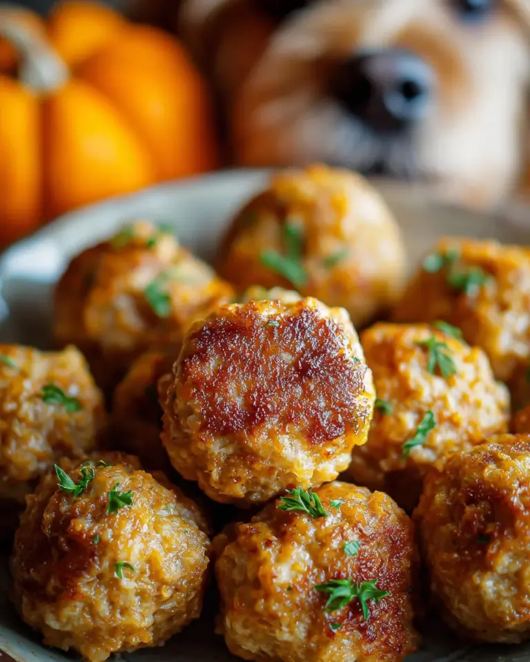 Turkey and pumpkin meatballs served on a plate with fresh herbs